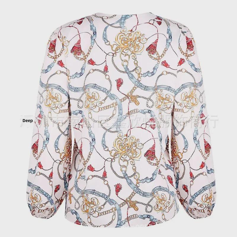 Women's Autumn/Winter Multi-Color Chain Print Stand Collar Long Sleeve Shirt
