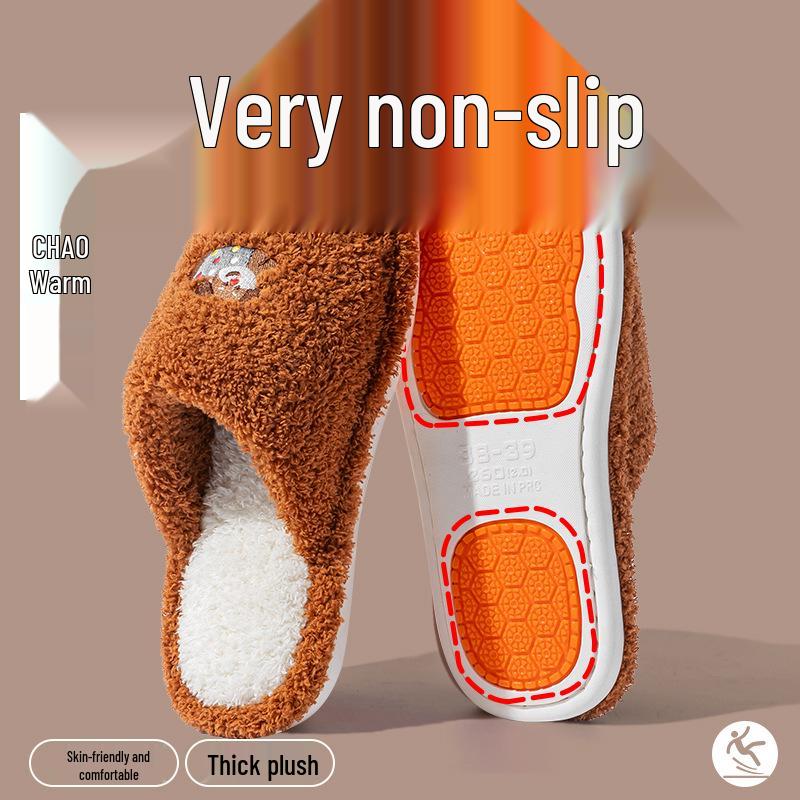Cotton Non-Slip Slippers for Women and Men: Indoor, Warm, Furry, Suitable for Spring, Autumn, and Winter.