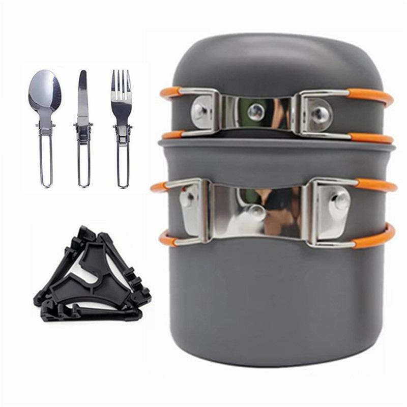 Outdoor Camping Cookware Frying Pan Skillets 1-2L Portable 1-2 Person Backpacker Set Multi-functional Metal Nonstick Gas Stove