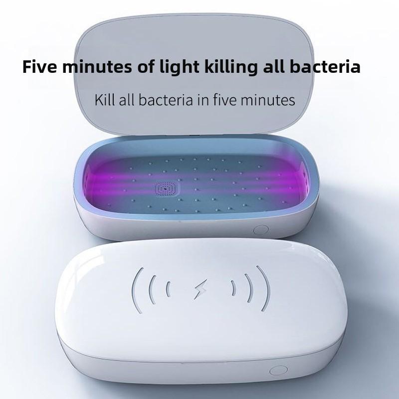 3-i-1 Ultraljudsrengörare UVC UV Desinfektionslåda Mobiltelefon Trådlös Laddning Kontaktlinser Tandställning