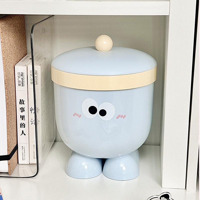 Mini Small Desktop Trash Can With Lid - Cute Countertop Waste Paper Basket For Bedroom Coffee Table & Office Desk - Blue Pink