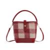 Red plaid mini bucket bag, high-quality handbag for women, 2025 new casual shoulder and crossbody bag