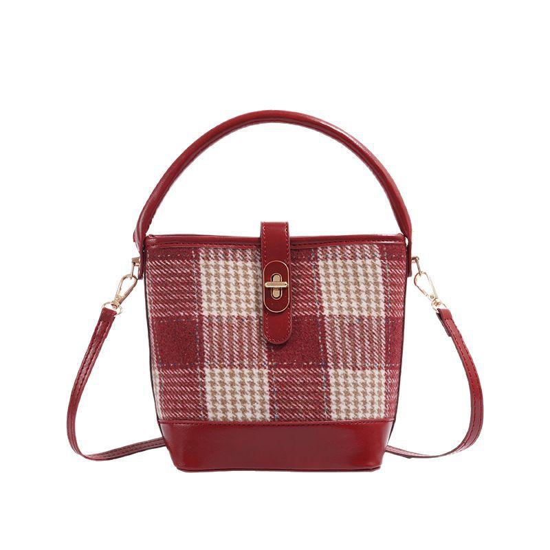 Red plaid mini bucket bag, high-quality handbag for women, 2025 new casual shoulder and crossbody bag