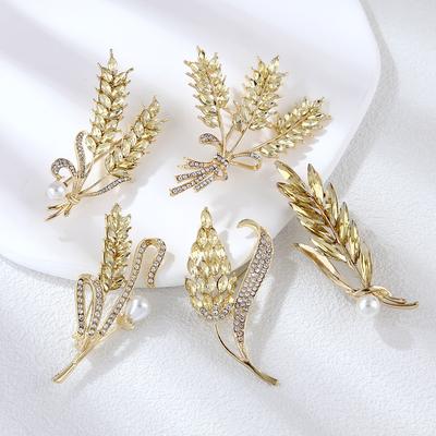 Broche de trigo dorado para mujer, delicado broche de trigo con diamantes de imitación, accesorios profesionales para trajes al por mayor