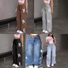 Pantaloni da Donna Y2K Streetwear Papillon Jeans Denim Gamba Dritta Vita Media Misto Cotone