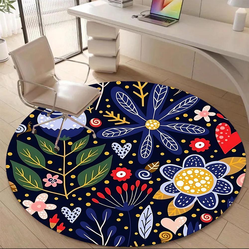 1PC Floral Whimsical Office Round Area Rug, Mat Suitable For Office, Under Office Chairs Bedroom Living Room Home Decor, Room Deco