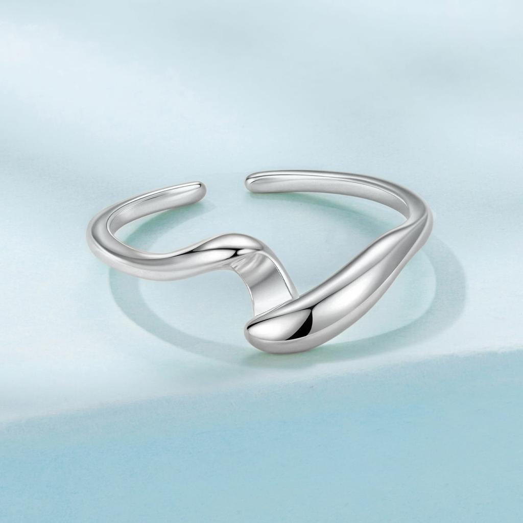 Silver universal ring in the shape of waves, silver 925
