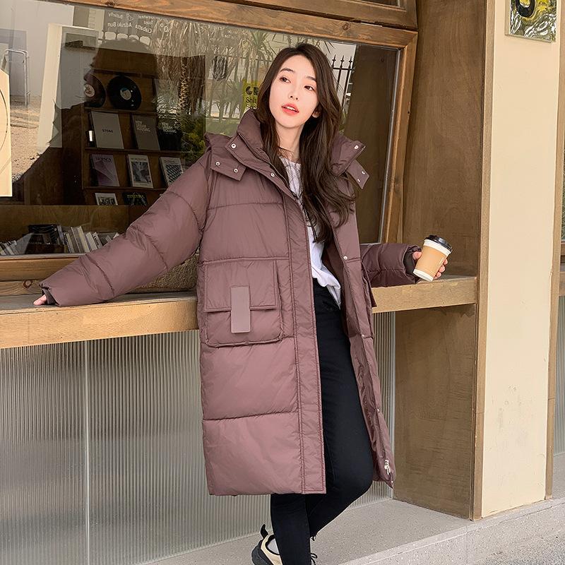 Down and Padded Jacket 2025 Winter New Korean Version of Over-the-knee Long Padded Jacket Women's Loose Thickened Jacket Hooded Cotton Jacket