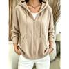 Womens Oversized Knit Hooded Zip-Up Cardigan Winter 2026 Solid Color Casual Sweater