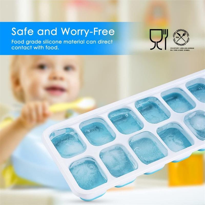 14-Cell Ice Tray With Ice Scoop Set Silicone Ice Cube Tray With Lid And Bin