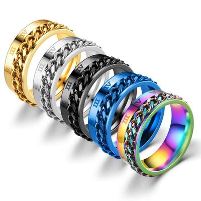 Stunning Men's Titanium Steel Spinner Chain Ring with Roman Numerals