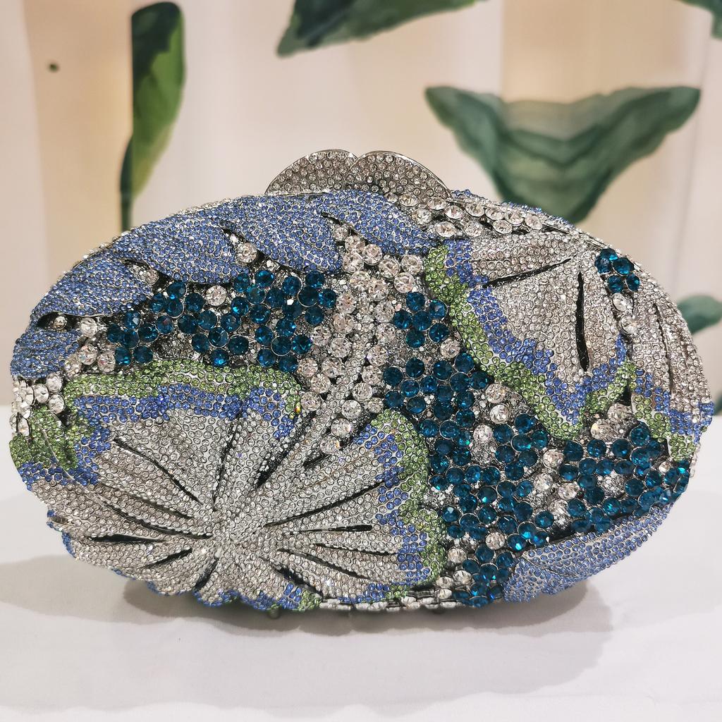 WHTUOHENG Crystal Evening Purse Bags For Women Diamond Flower Bags Gold/Silver Party Wedding Handbag Dinner CocktaiL Clutches