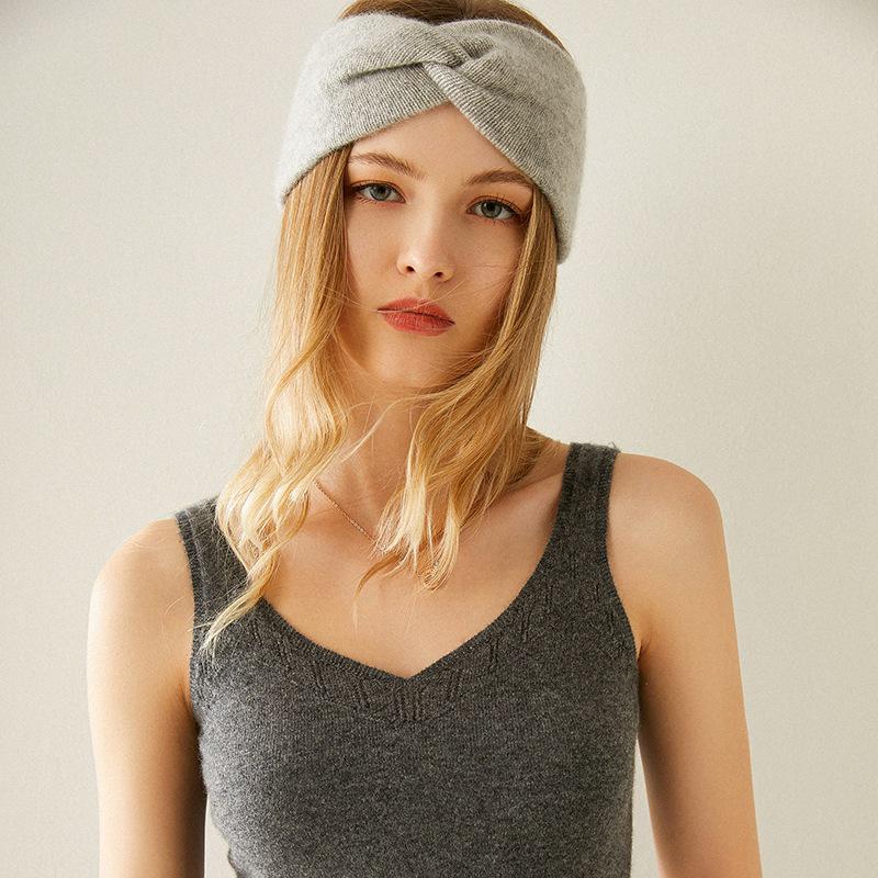 Women's 100% Pure Cashmere Cable Knit Wide Headband for Autumn/Winter