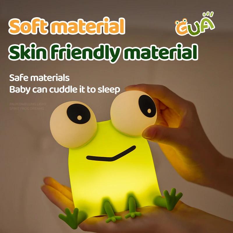 Cute Frog Night Light USB Rechargeable Silicone Pat Lamp Bedroom Bedside Sleep Atmosphere Lamp Room Decor Kids Toy Birthday Gift