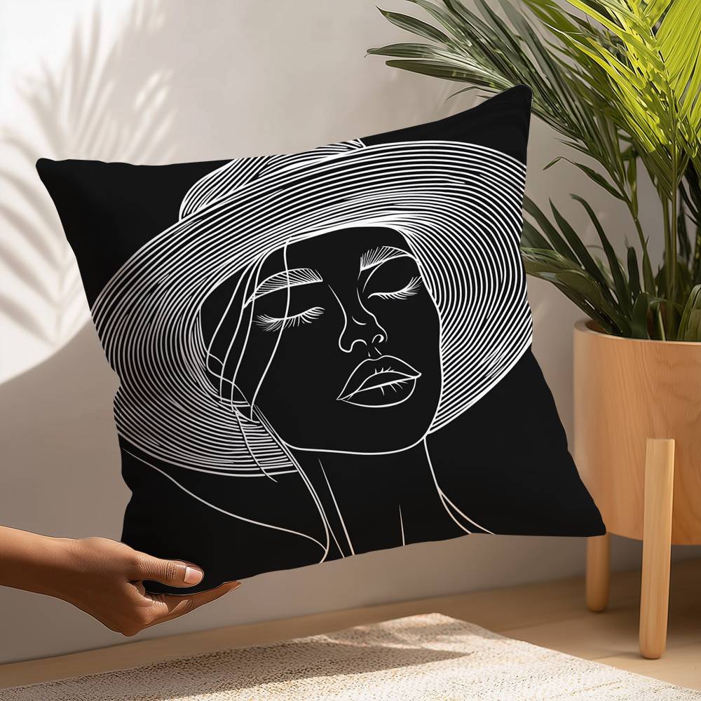 Black White Lines Fashion Woman Pillow Case Plush Fabric Soft Pillowcase Double Sided Print Cushion Cover Household Gifts