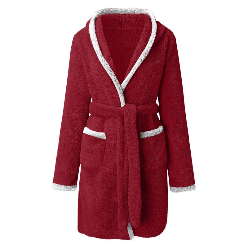 Women's Winter Warm Fuzzy Hooded Bathrobe Hooded Pajamas Plush Bathrobe for Women