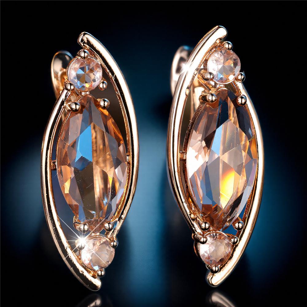 

Luxury Champagne Zircon Stone Hoop Earrings For Women Vintage Female Fashion Gold Color Wedding Jewelry