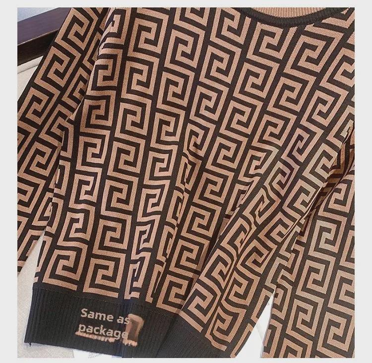 Women's Retro Jacquard Color-Block Long-Sleeve Knitted Pullover Sweater for 2024 Autumn/Winter