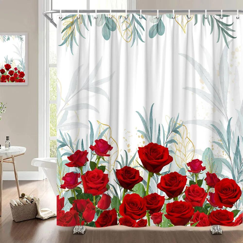 

Занавеска для душа на День святого Валентина, Сердце из роз, Романтическое растение, Любовь, Губная помада, Полиэстер, Принт, Украшение для ванной комнаты 47x70in-120x180cm