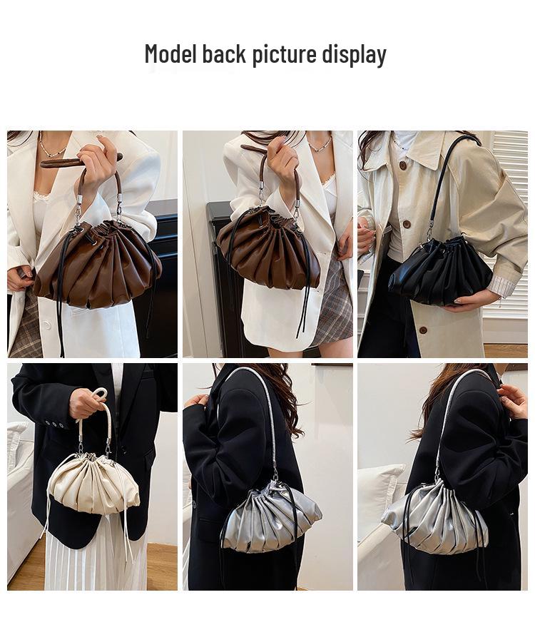 Plissierte Wolke Damen Umhängetasche Knödelform - Trendig, Vielseitig, Großes Fassungsvermögen, Schultertasche mit Kordelzug