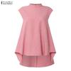 ZANZEA Women Casual Stand Collar Short Sleeve Irregular Blouse