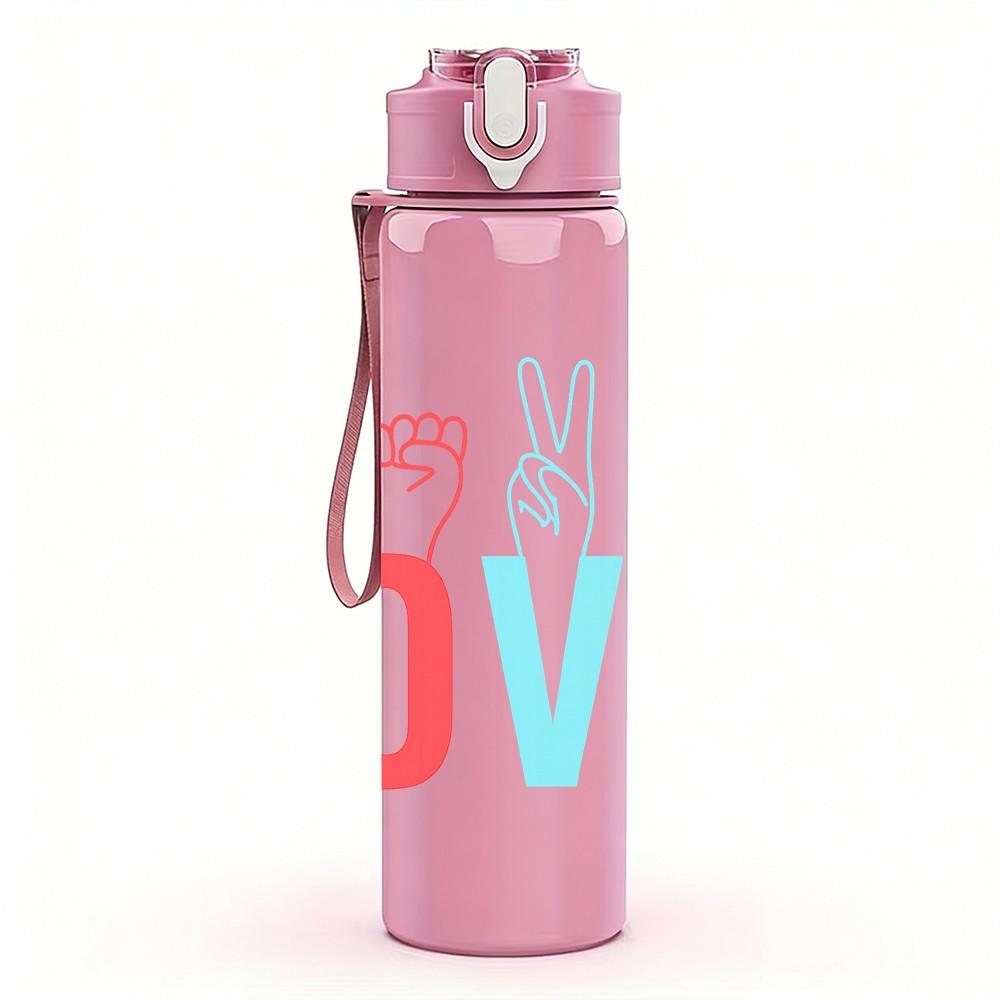 1PC Love Fingers Color Letter 750ml Color Plastic Sports Water Bottle Leakproof Flip Straw Lid Suitable for Sports Office Home Use