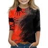 Children's Three-Quarter Sleeve Neck Top with Halloween Print for Everyday Casual Wear