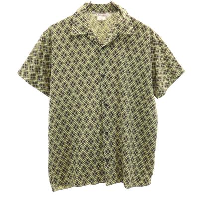 70s EUR Argyle Pattern Short Sleeve Open Color Shirt Light Green Men's Used