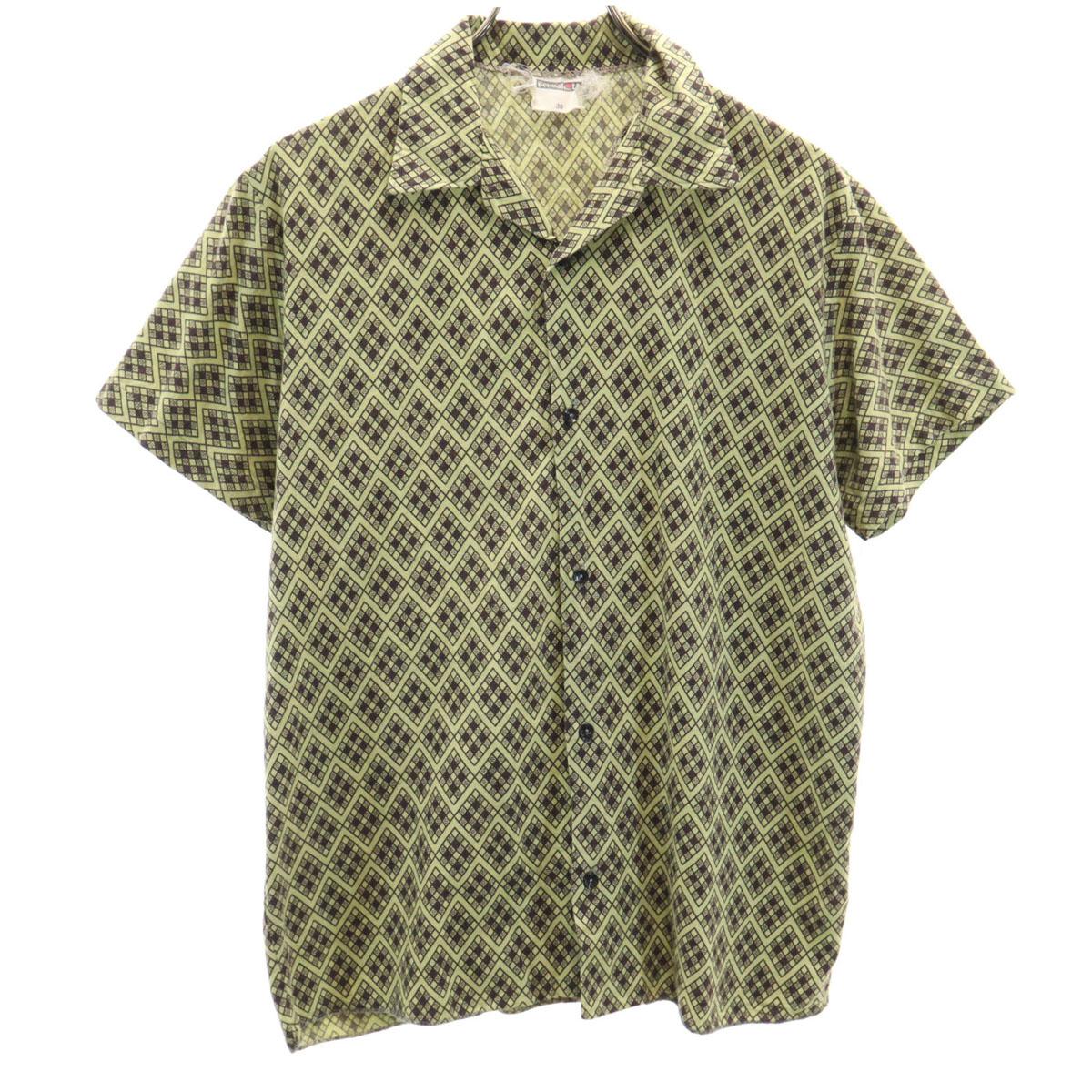 

VINTAGE 70s EUR Argyle Pattern Short sleeve Open color shirt Light green Men s Used