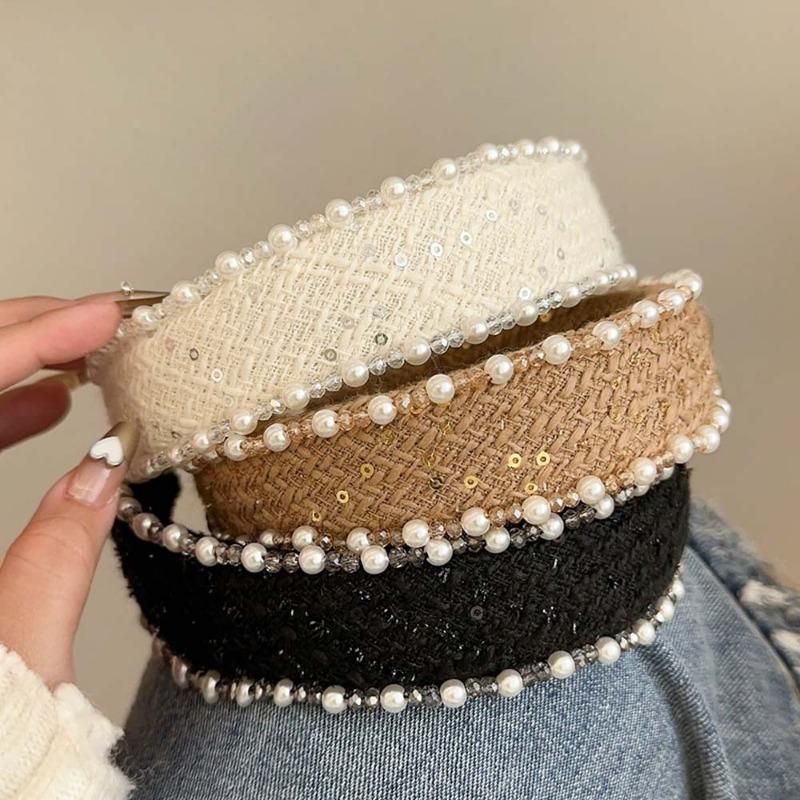 Heavy Industry Wool Pearl Headband High Sense Wide-Edged Headhoop High Skull Top Hair Fixer Light Hair Accessories
