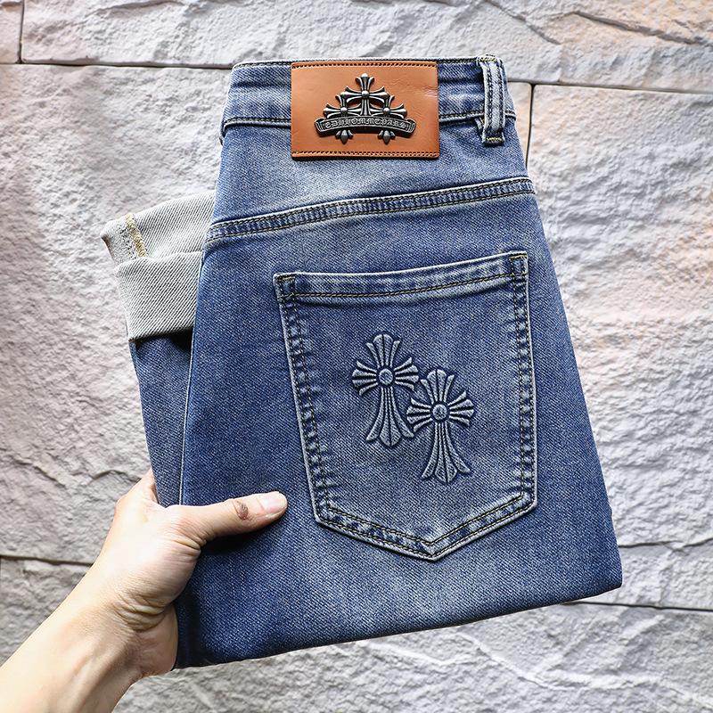 Frühlings Einfache und Vielseitige Stretch-Denim-Hose Blau Herren 9-Punkt-Jeans