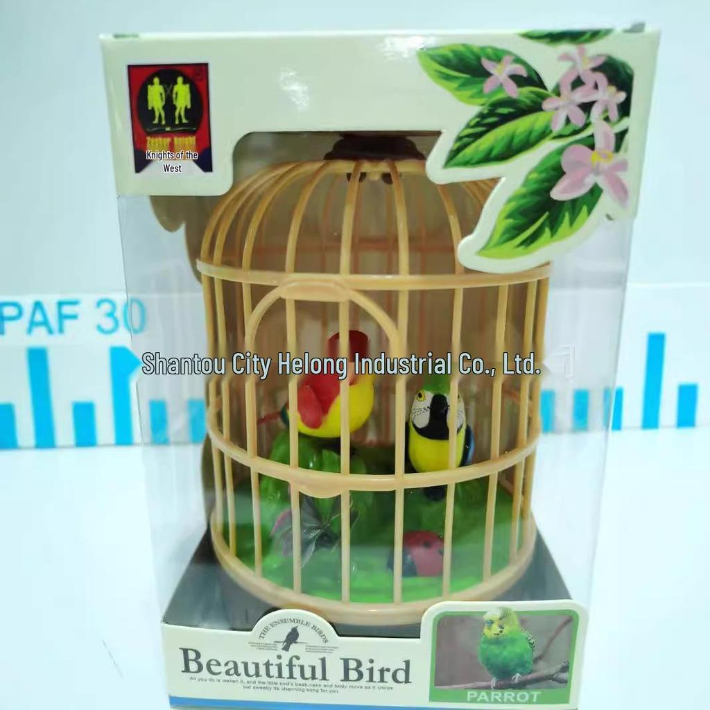 West Knight Voice-Activated Simulated Birdcage with Double Parrots and Lovebirds