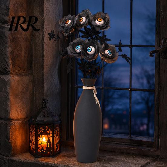 Artificial Halloween Branch Eyeball Flower Stem, Rose Floral Pick with Eyeball, Festive Accents Gothic Black Branches for Vase, Home Indoor