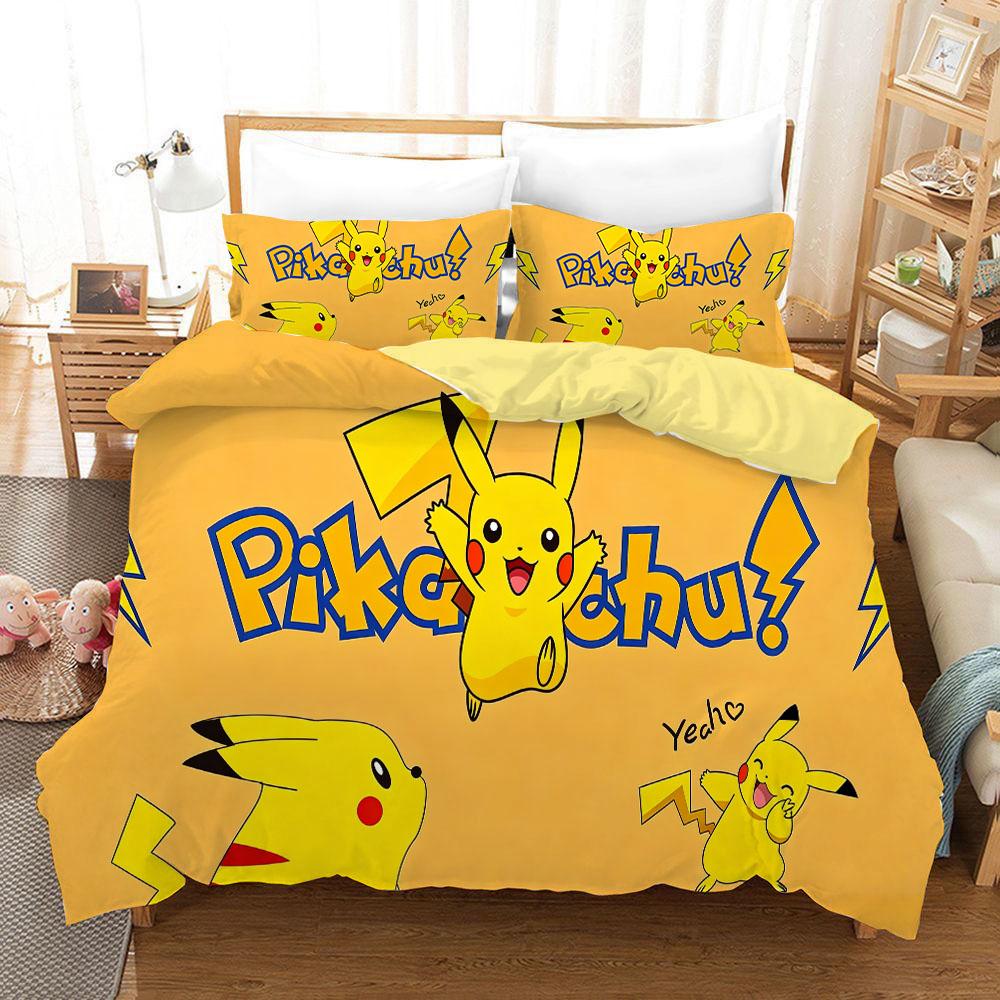 Pikachuzd Bedding Set Cartoon Anime Children Bedroom Quilt Cover Boy Girl Bedclothes Single Double King Pikachu Duvet Cover Gift