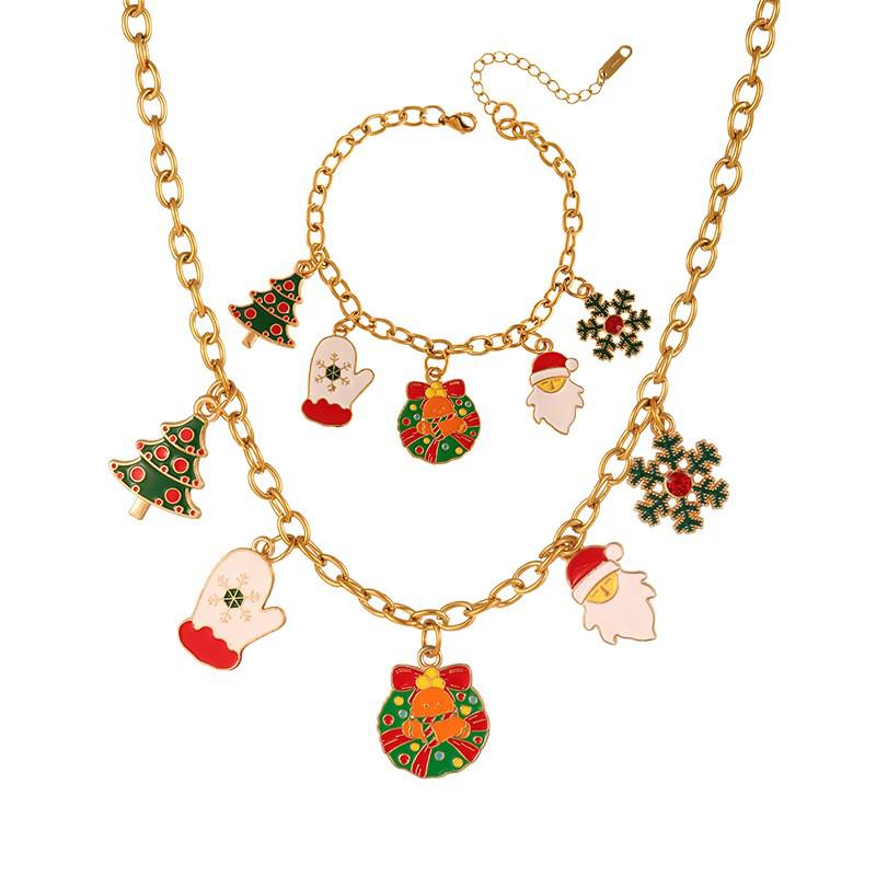 Christmas Bracelet & Necklace: Snowman, Santa, Bell & Wreath Pendants - European & American Creative Design