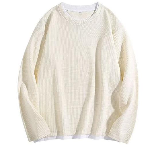 Pánské triko Falešná dvoudílná mikina s dlouhým rukávem Crew Neck Streetwear Jaro Podzim Volná Waffle mikina na denní nošení