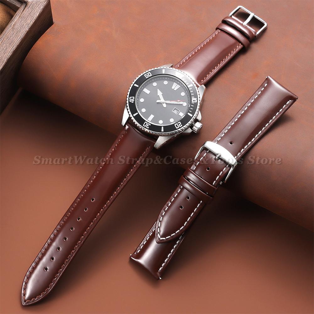 Glossy Oil Wax Leather Watch Strap for Men 18mm 19mm 20mm 21mm 22mm Universal Watch Band Brown Wristband Quick Release Bracelets