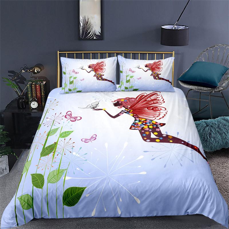 Romantic Butterfly Girl Duvet Cover 3D Fairy Girl With Wings Bedding Set King For Girls Women Couple Animals Floral Quilt Cover