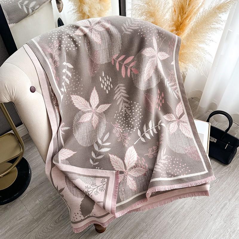 Elegant French Vintage Butterfly Print Faux Cashmere Scarf Women Warm Thick Wrap Shawl Office Winter