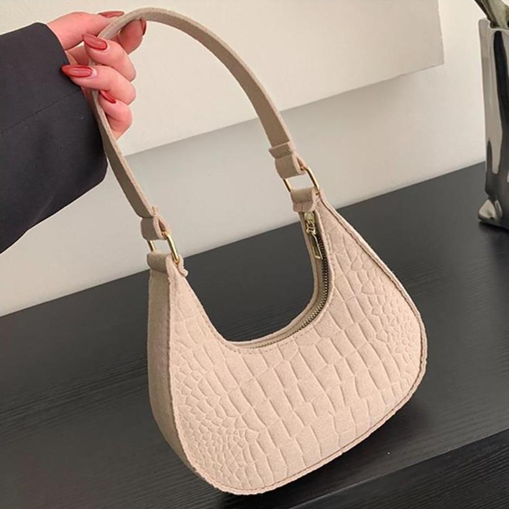 Fashi Felt Cloth Pattern Shoulder Bags For Women Small Handle Underarm Bag Clutch Luxury Solid Color Female Handbag With Purse