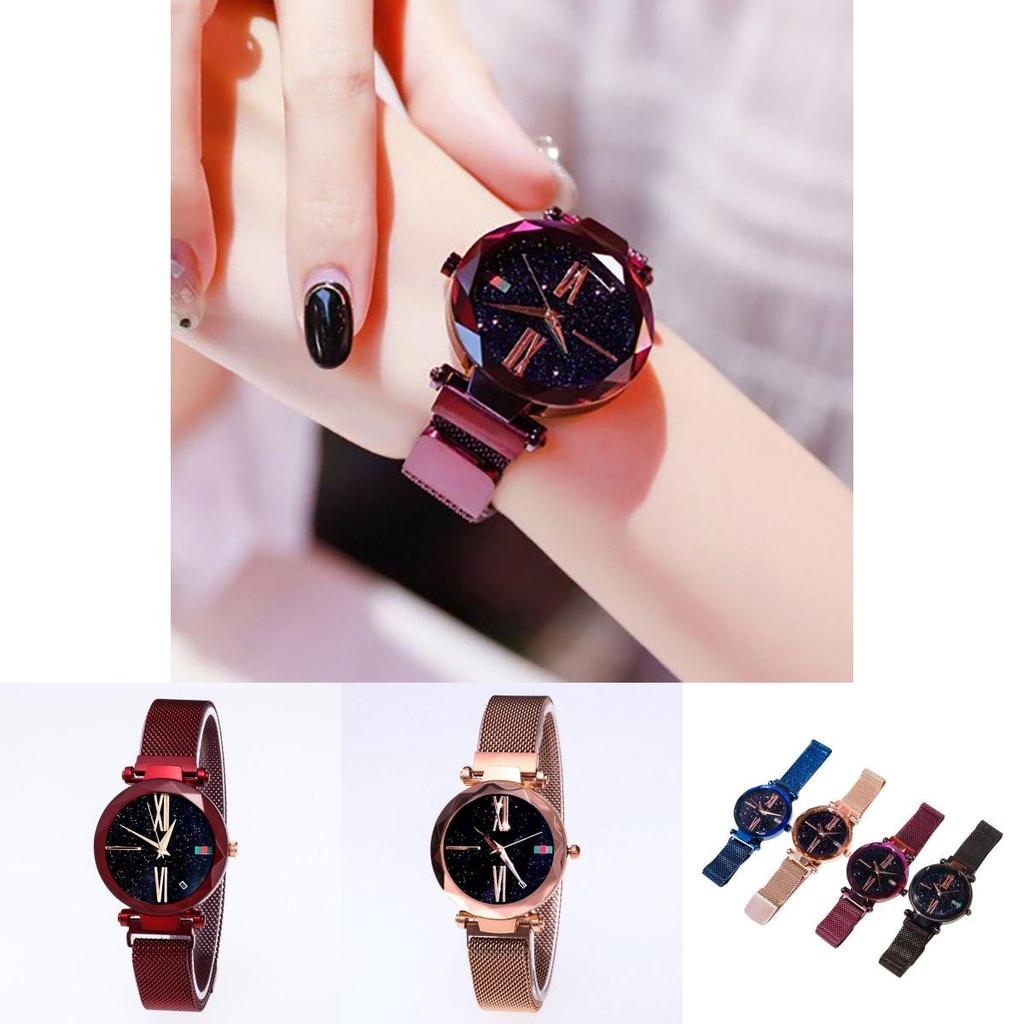 Bracelet Élégant en Acier Inoxydable Verre Prismatique Ciel Étoilé pour Femmes Montre-Bracelet à Quartz