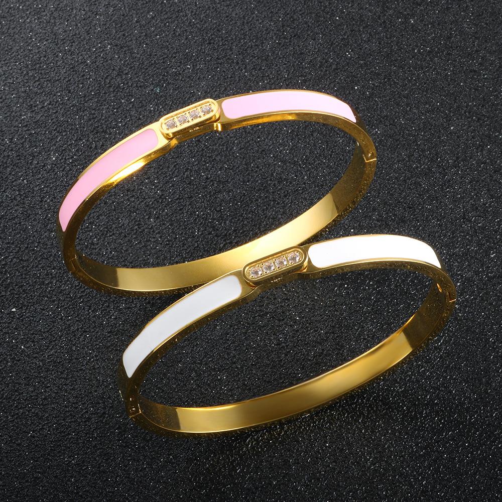 Fashionable Stainless Steel Titanium Bracelet Women's Simple Versatile Cold Electric Plating 18K Gold Plated Diamond Drip Glue