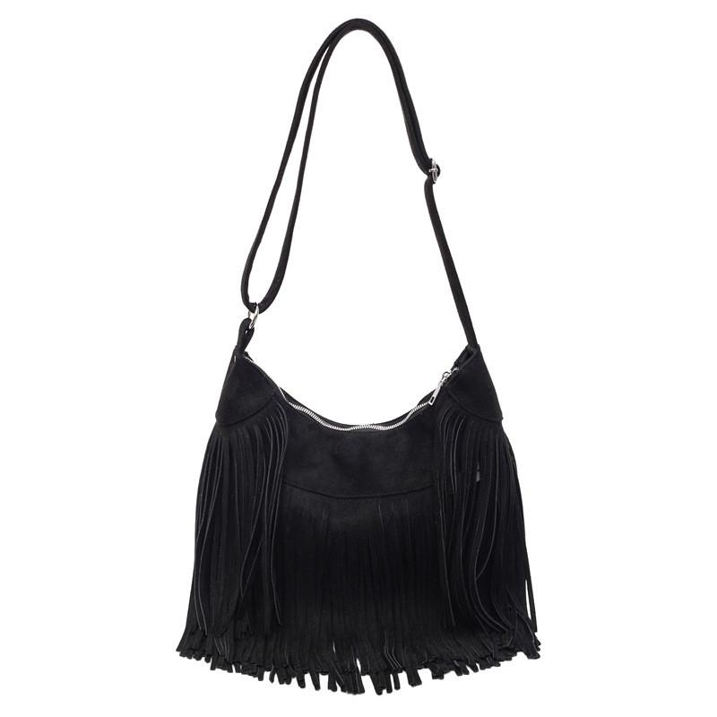 Borsa a Spalla Grande con Frange in Ecopelle per Donna Stile Streetwear Moda
