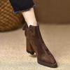Pointed Thick Heel Short Boots Women's 2025 Winter New Waterproof Back Zipper Wood Grain High Heel Short Martin Boots