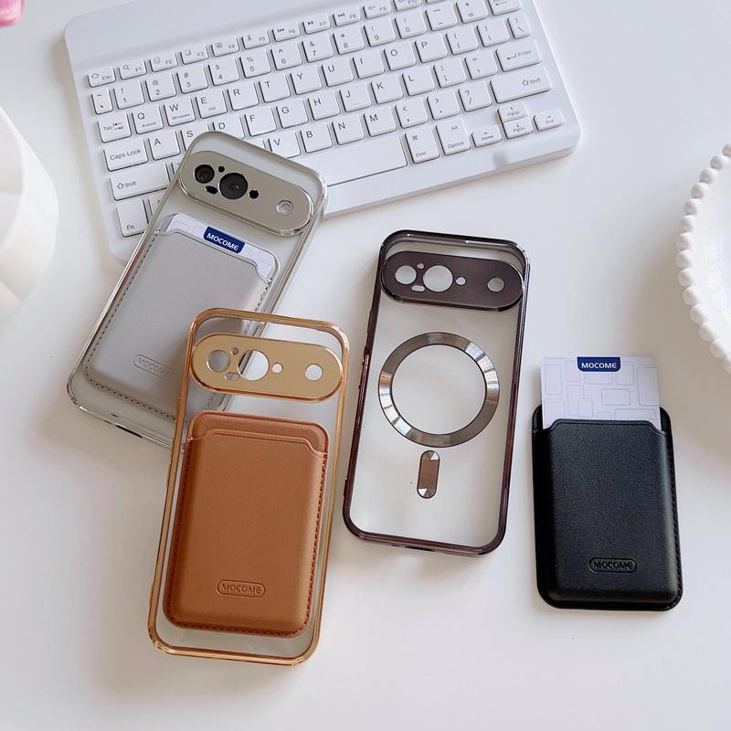 Clear Wireless Charge Magnetic Case For Google Pixel 9 Pro XL 9A 8A 7A PU Leather Card Holder Shockproof Lens Protection TPU Phone Cover