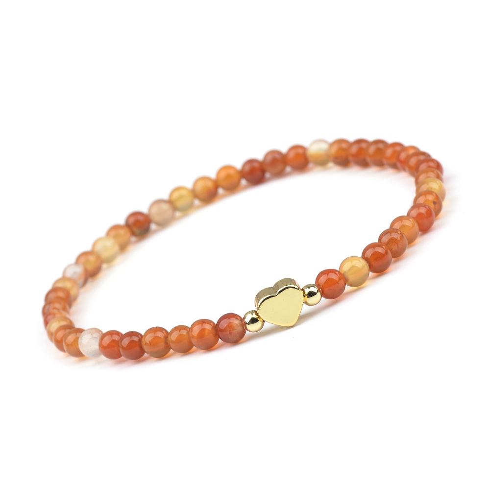 1pc Fashion 4mm Natural Stone Beads Heart Charm Stretchable Bracelet For Women Daily Jewelry