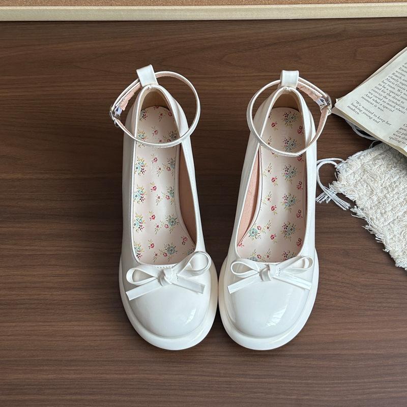 Single shoes high heels bow lace single shoes women's summer sweet platform leather shoes Lolita thick heel Mary Jane shoes