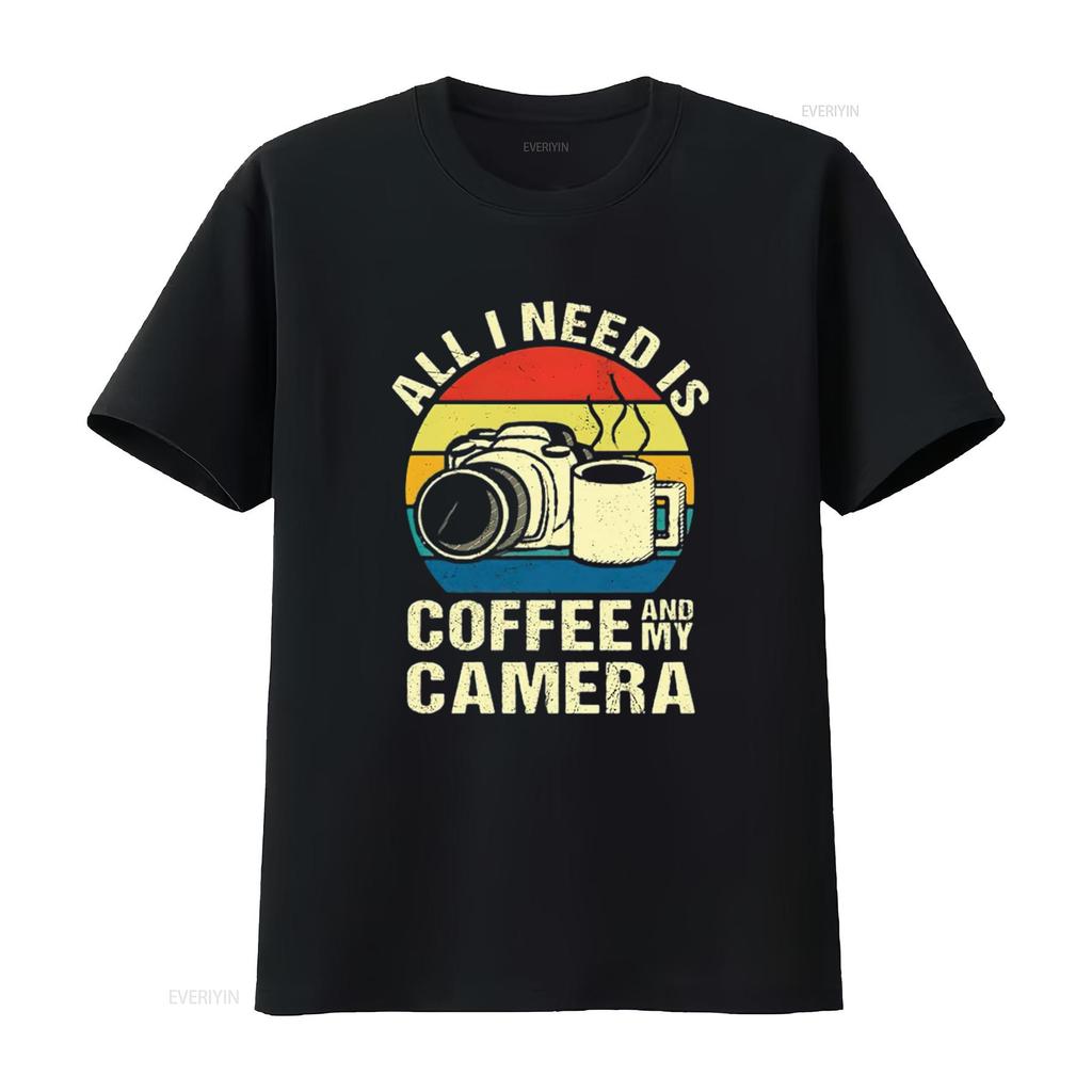 Womens Retro All I Need Is Coffee And My Camera Photography short Sleeve T Shirt Black Medium vintage Washed Stylish Breathable