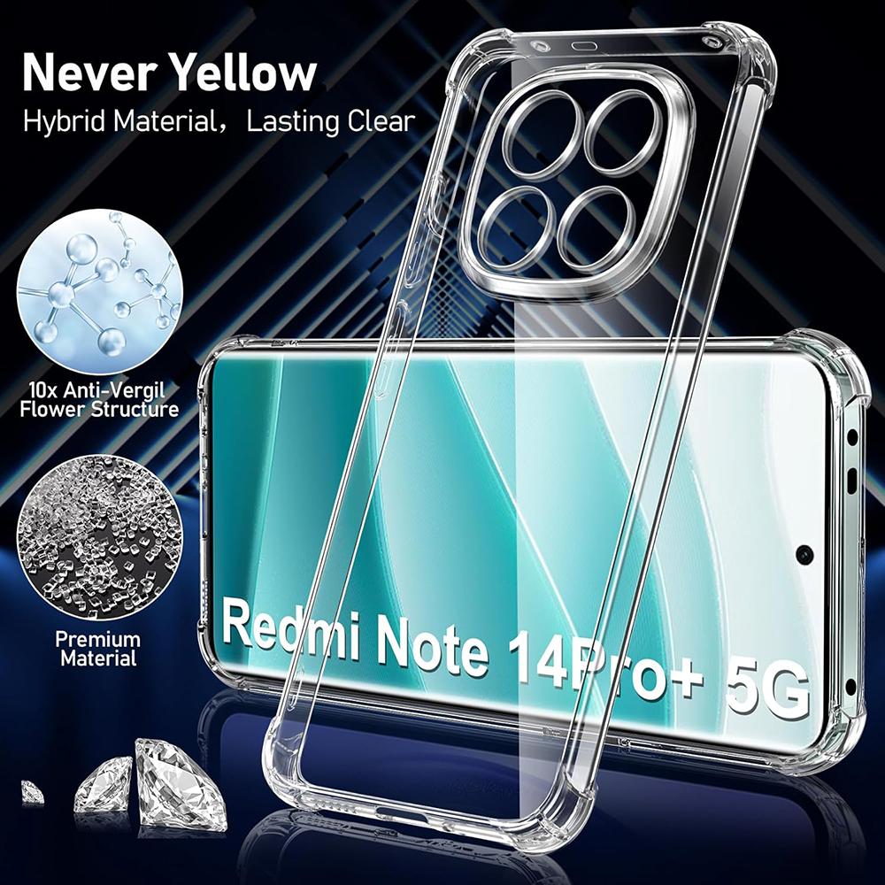 Four-corners Shockproof Silicone Case For Xiaomi Redmi Note 14 Soft Ultra Thin Cover Transparent Cover Shell For Note 14 Pro+