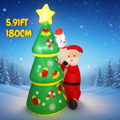 5.91FT Xmas Party DIY Decoration Inflatable Christmas Tree Santa Toy LED Xmas Home Decor Ornament Yard Supplies Festive Gifts